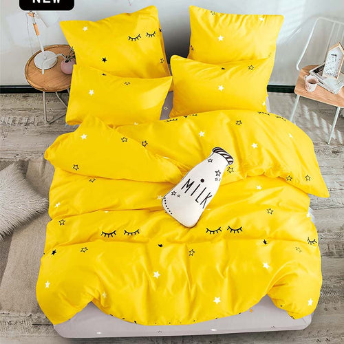 Alanna Printed Solid bedding sets  Home Bedding Set 4-7pcs High Quality Lovely Pattern with Star tree flower