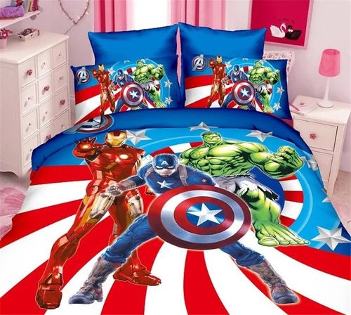 Cartoon 3D Captain America Bedding Set Boy/Girls Avengers Character Sheet, Pillowcase & Duvet Cover Sets Single Twin Full Size