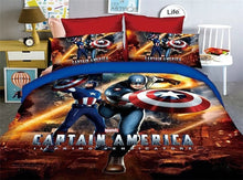 Load image into Gallery viewer, Cartoon 3D Captain America Bedding Set Boy/Girls Avengers Character Sheet, Pillowcase &amp; Duvet Cover Sets Single Twin Full Size