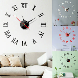 Luxury 3D DIY Wall Clock Roman Numeral Mirror Sticker Home Living Room Art Décor Wall Clocks