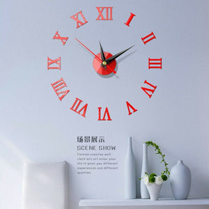 Luxury 3D DIY Wall Clock Roman Numeral Mirror Sticker Home Living Room Art Décor Wall Clocks