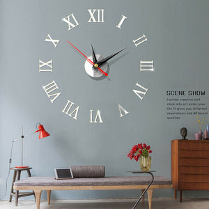 Luxury 3D DIY Wall Clock Roman Numeral Mirror Sticker Home Living Room Art Décor Wall Clocks