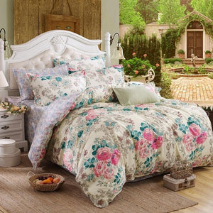 Classic bedding set 5 size grey blue flower bed linen 4pcs/set duvet cover set Pastoral bed sheet AB side duvet cover 2019 bed