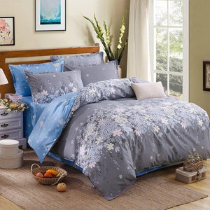 Classic bedding set 5 size grey blue flower bed linen 4pcs/set duvet cover set Pastoral bed sheet AB side duvet cover 2019 bed